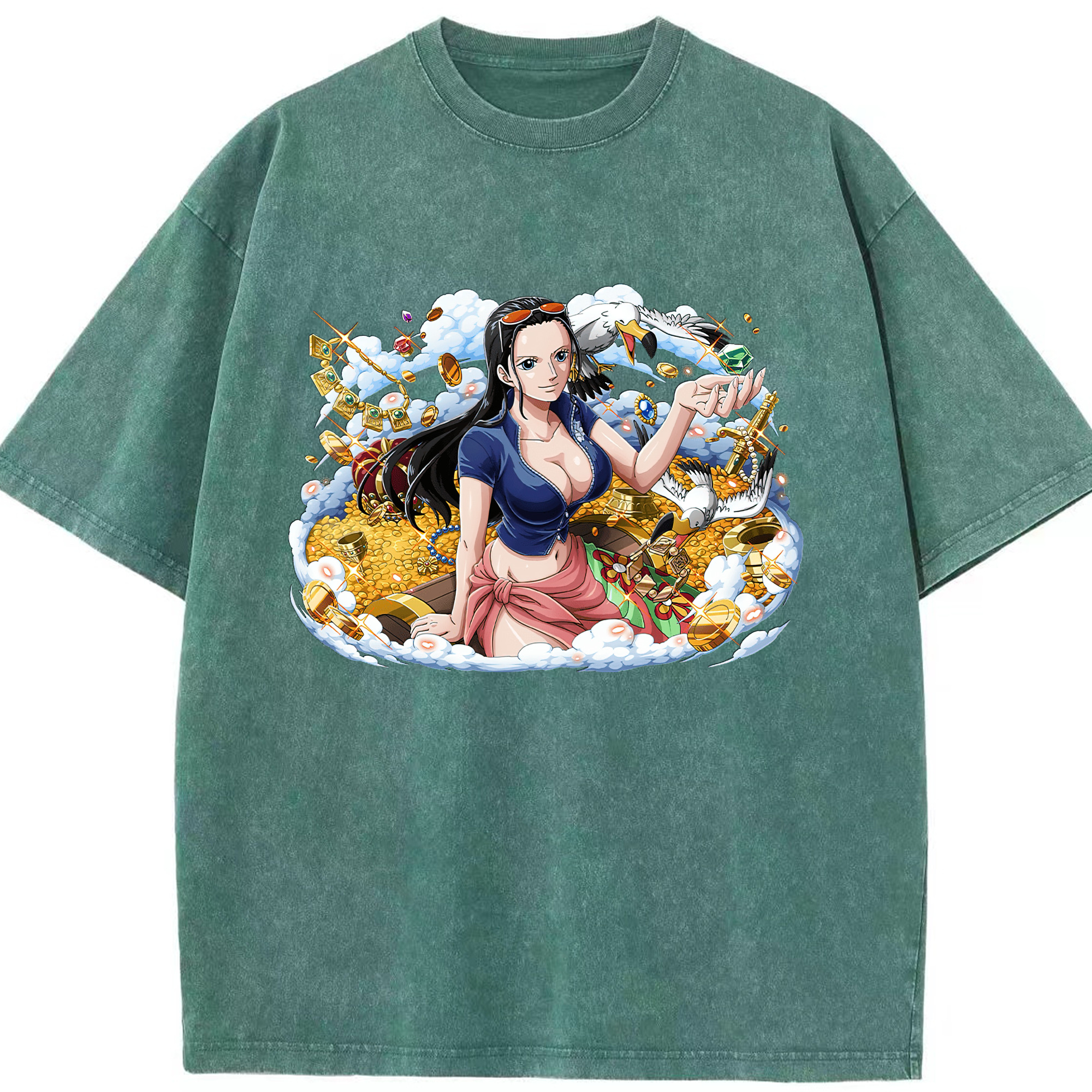 ワンピース ニコ・ロビン ONE PIECE Nico Robin 綿100% ヴィンテージ風 半袖Tシャツ（フロントプリント）